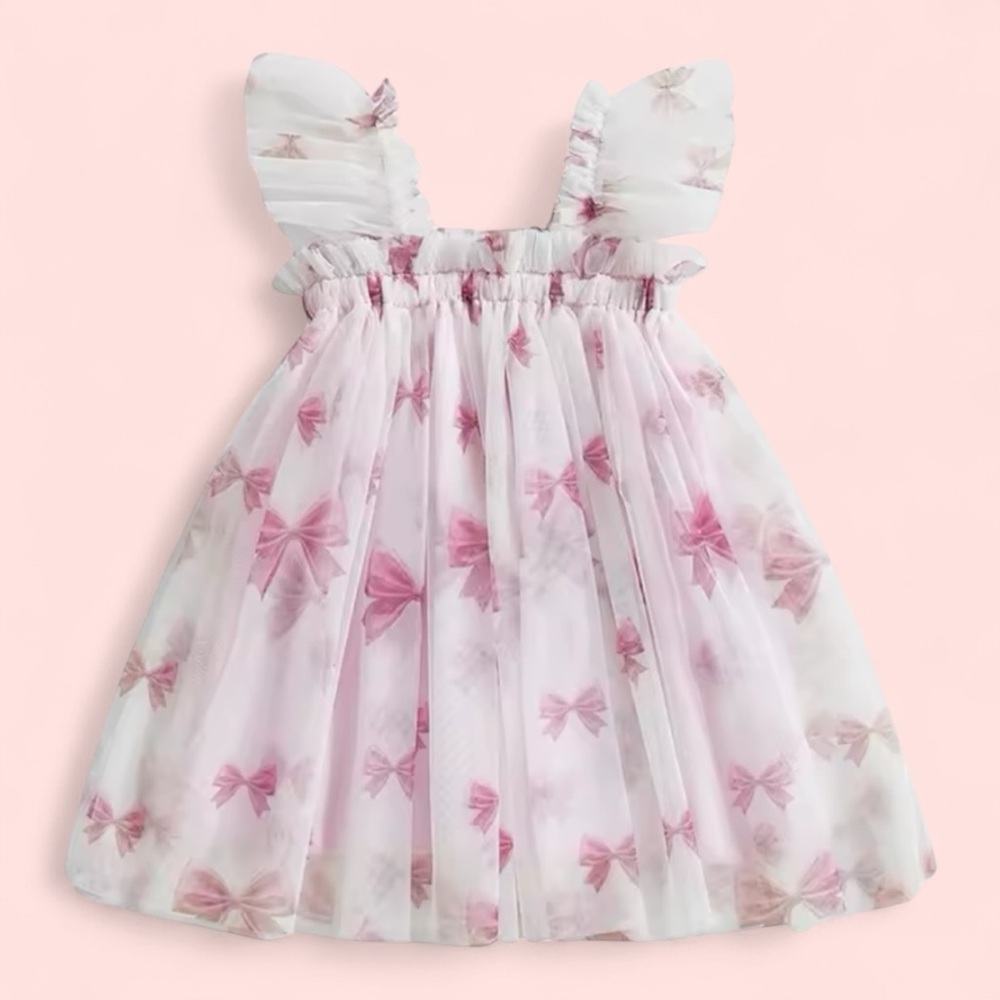 Baby Girls Tulle Bow Dress & Headband Toddler Girl Bows Dresses First Birthday